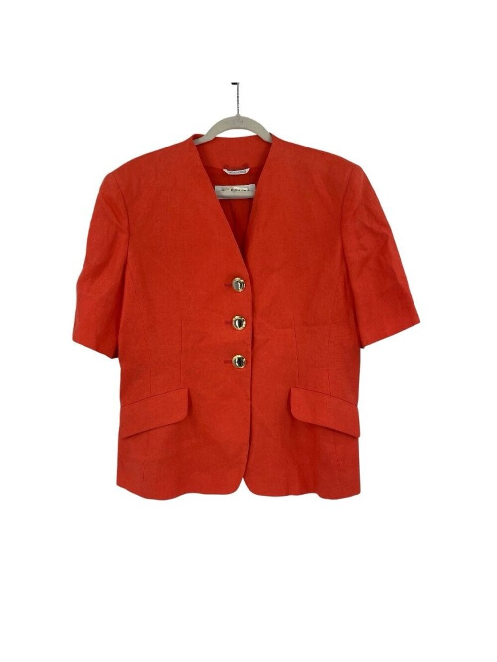 Max Mara Size 14 Orange Short Sleeve 100% Linen Tailored Blazer Retro